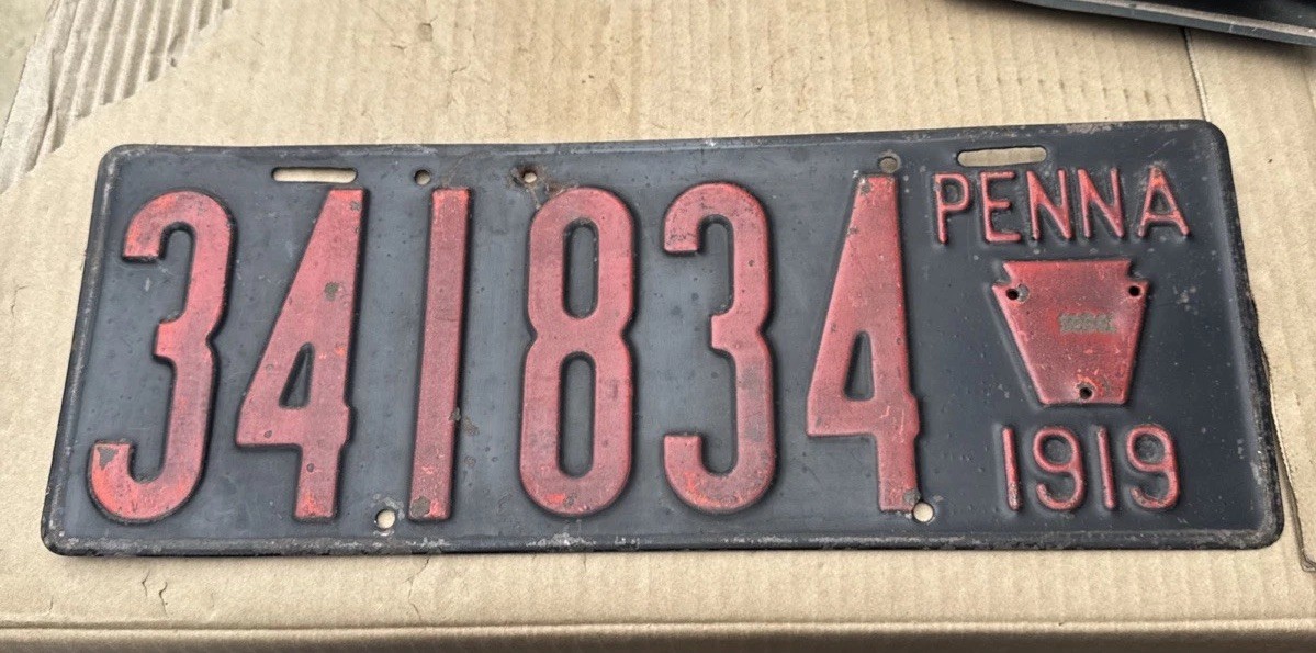 Original 1919 Pennsylvania Old Car Truck License Plate Vintage Classic Rare Part