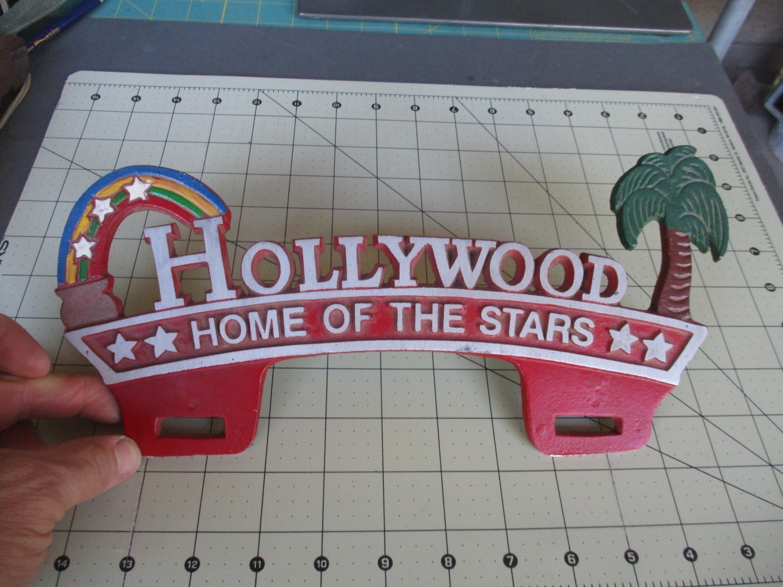 Vtg HOLLYWOOD, HOME OF THE STARS License Plate Frame Topper