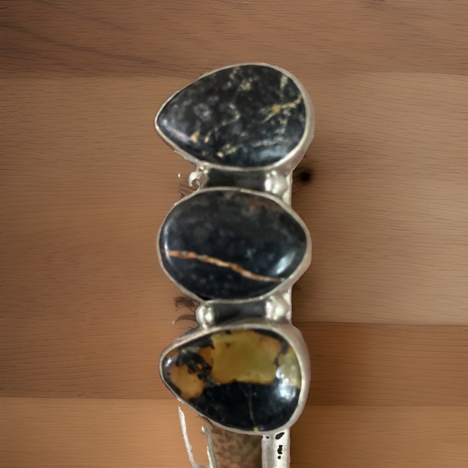 Black Jack Turquoise Cuff Bracelet 7 wrist with some flex possible 3 Cabochons