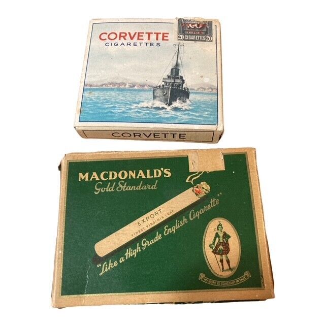 1940s Corvette Cigarette Package EMPTY and Macdonald's Export Package EMPTY