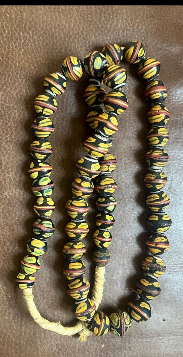 Strand of 51 Beads Antique Venetian African Trade Black King Beads Size 14 -18mm