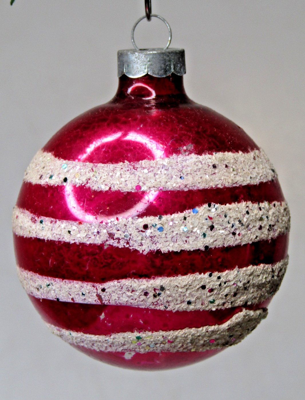 Vintage Glass Mica Striped Confetti BALL Christmas Ornament Franke Red