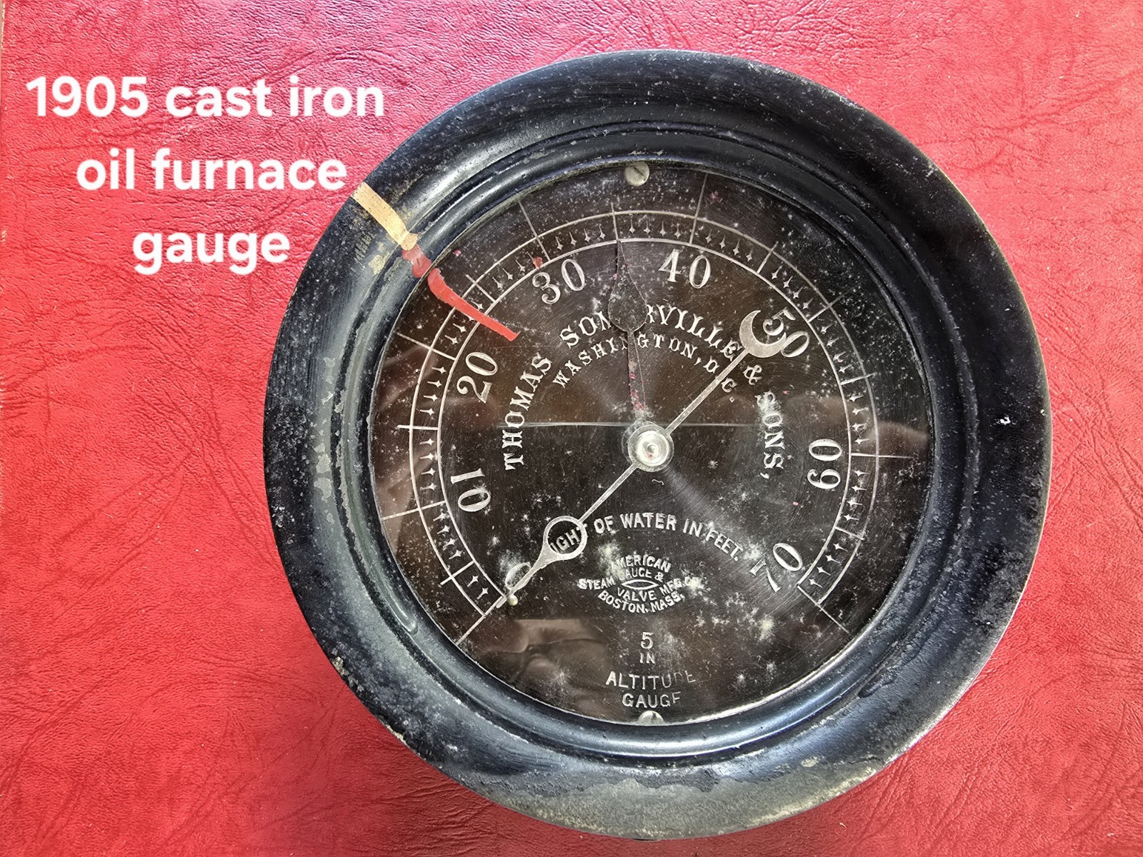 American Steam Gauge & Valve MFG Co C1905 Antique Cast Iron Oil Furnace Dial 