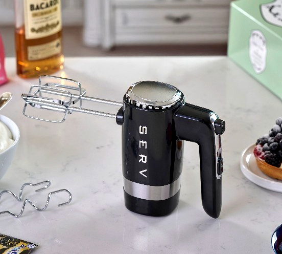 Servappetit Black 50s Retro Style Hand Mixer w/ 2 Beaters & Dough Hooks NIB