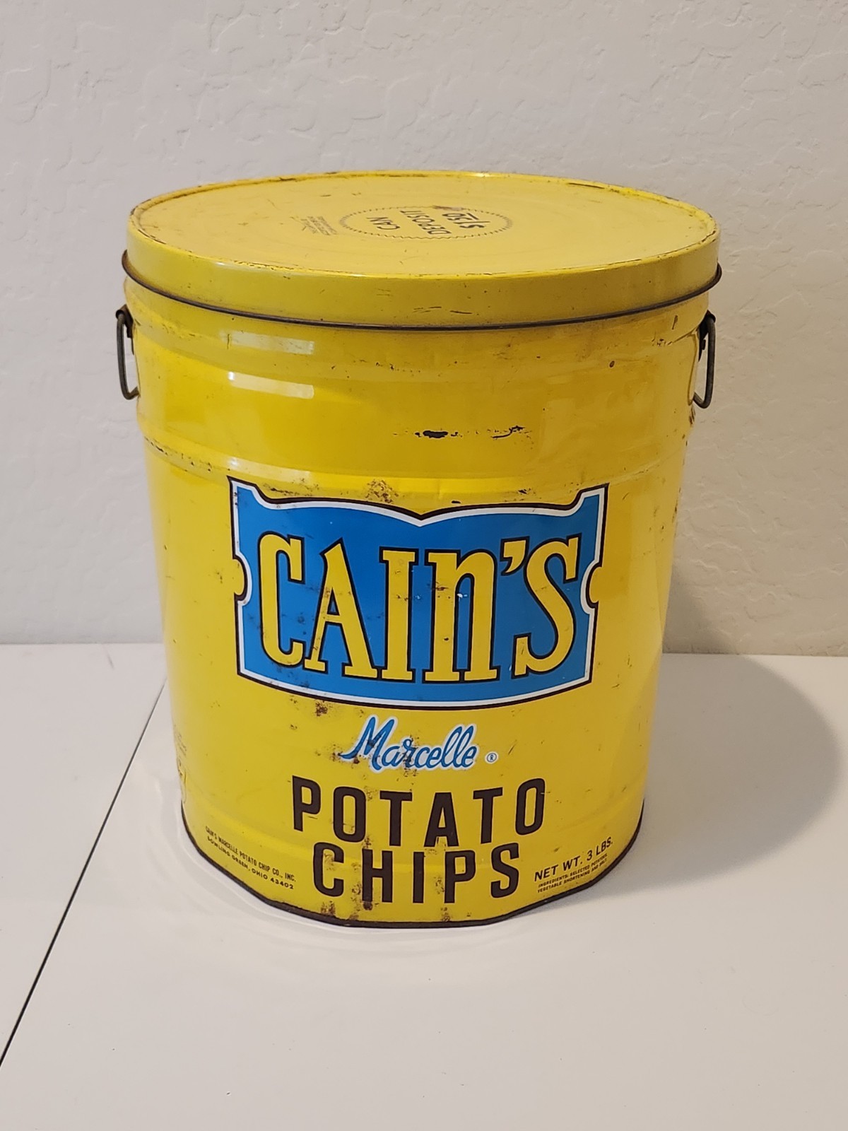 Vintage Cain's Potato Chips Can 3lb 12x14 Empty