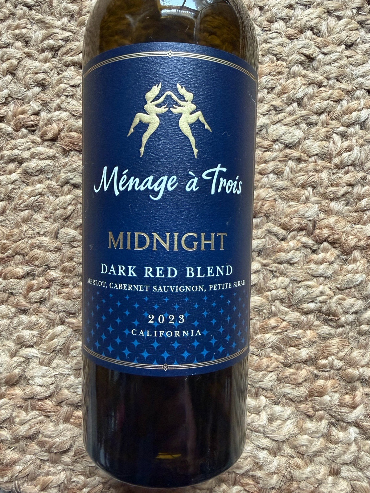 Menage a Trois Midnight California Red Wine Bottle 2023 Empty