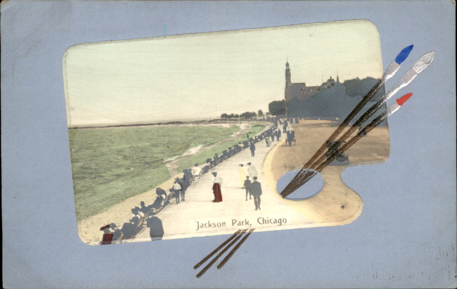 Chicago IL Jackson Park PAINT PALETTE BORDER c1910 Real Photo Postcard bhn