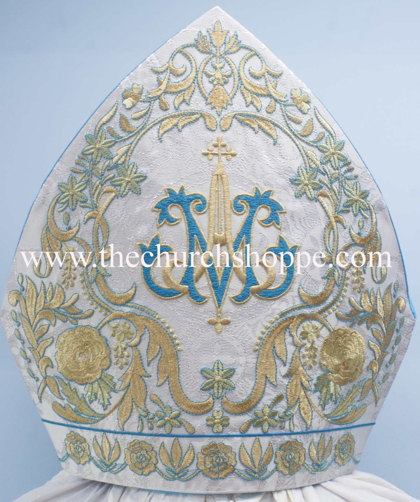 AVE MARIA Bishop\'s Mitre AM Embroidery METALLIC SILVER Mitra NEW