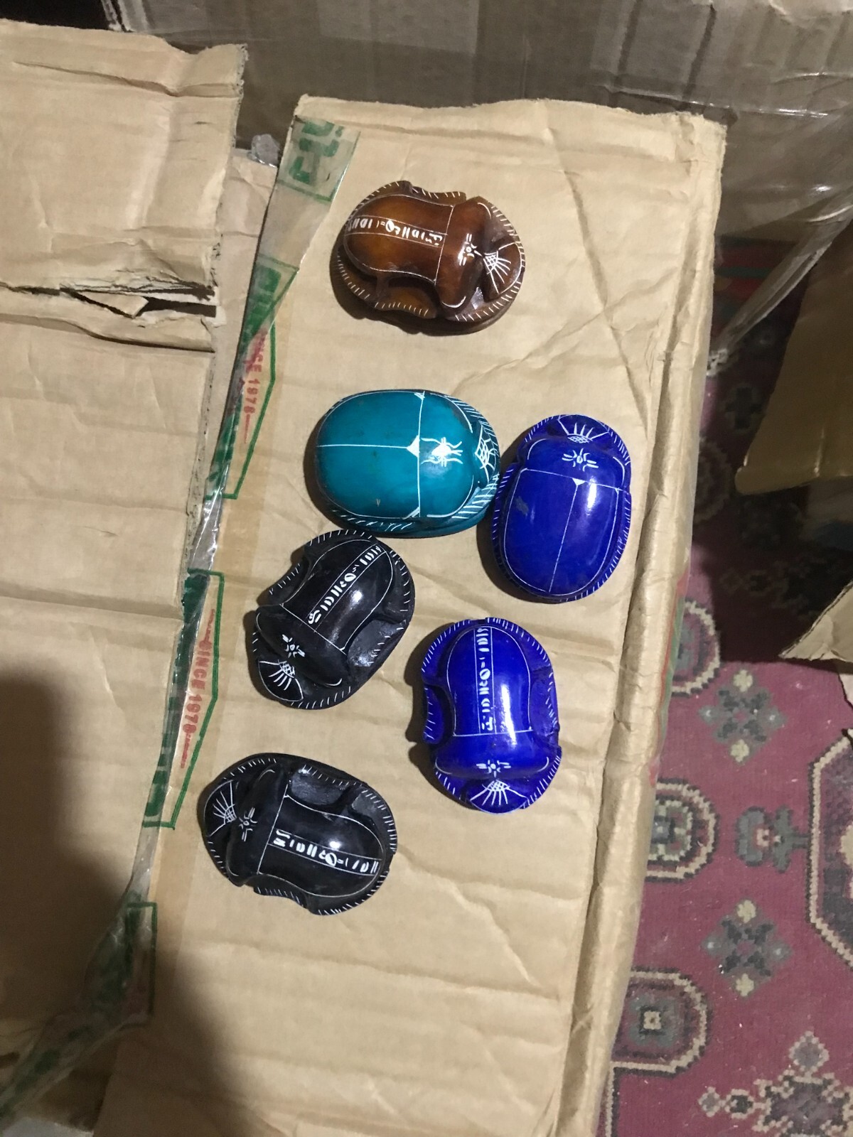 Mixed set of 6 Egyptian pharaonic scarabs, handcrafted high quality scarabs
