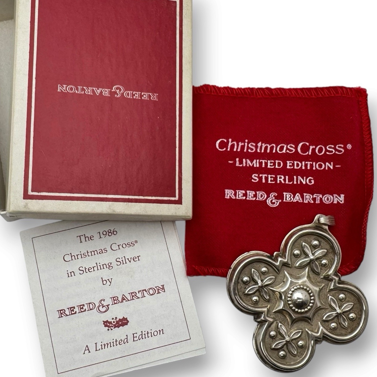 Vintage 1986 Annual Sterling Silver Christmas Cross Ornament By Reed & Barton