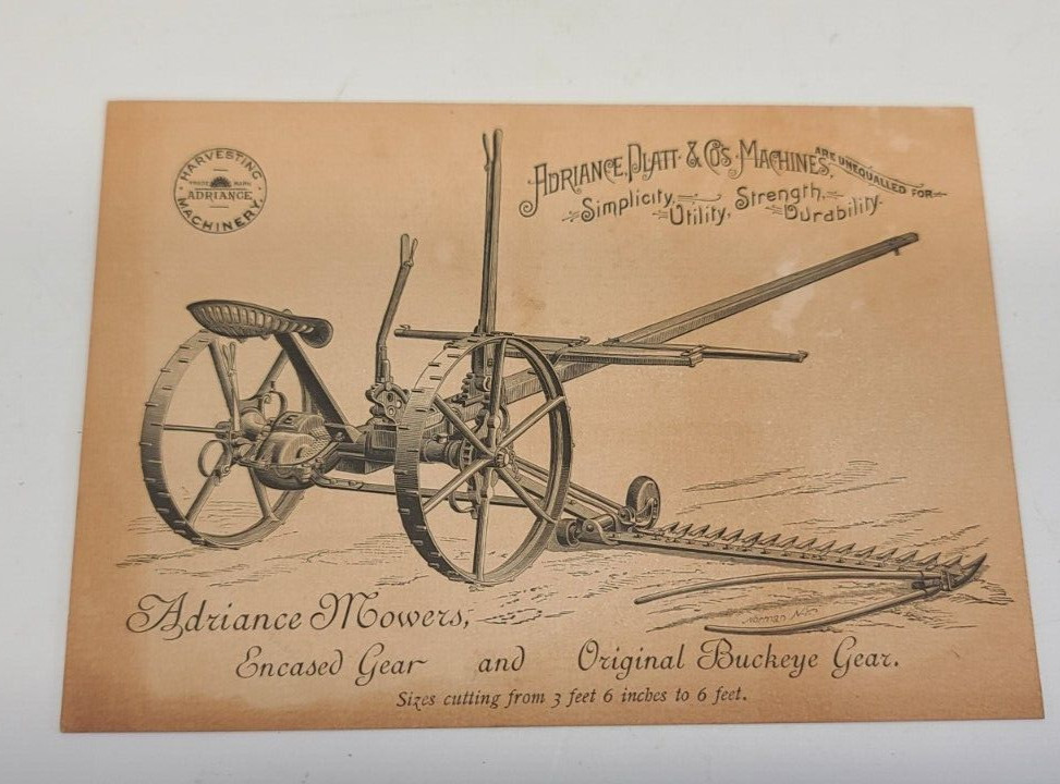 Vintage Antique Ephemera Trading Card Adriance Platt Machines Mowers Victorian