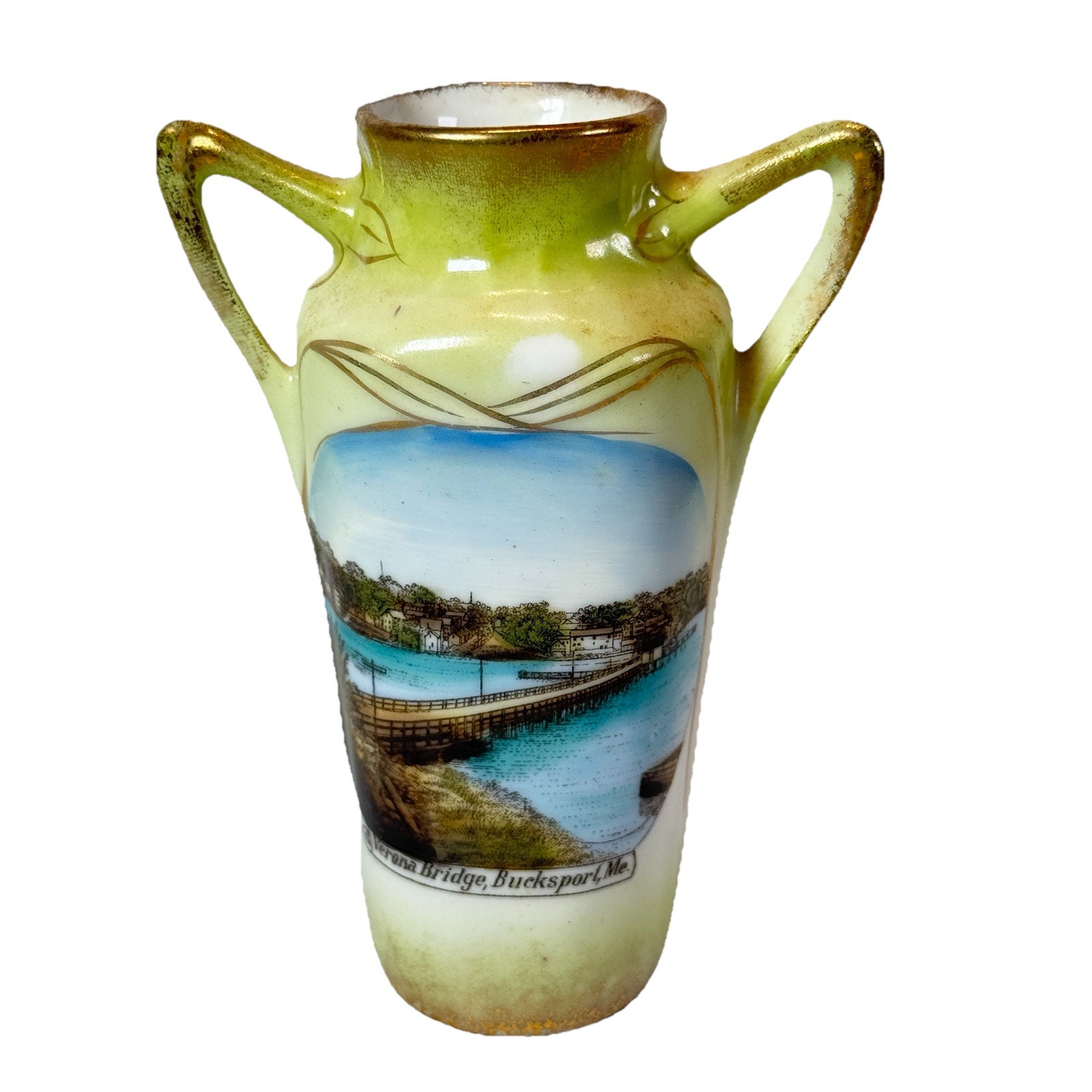 BUCKSPORT , MAINE ME Antique VERONA BRIDGE Souvenir Germany EMERY China VASE BUCKSPORT , MAINE ME Antique VERONA BRIDGE Souvenir Germany EMERY China VASE