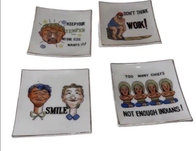 Cute Vintage NOV CO Japan Ceramic Coasters Trinket Dishes funny characters