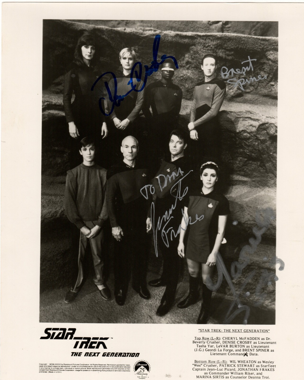 STAR TREK TNG Autographed Cast Photo Signed By FRAKES SPINER SIRTIS CROSBY w/COA STAR TREK TNG Autographed Cast Photo Signed By FRAKES SPINER SIRTIS CROSBY w/COA