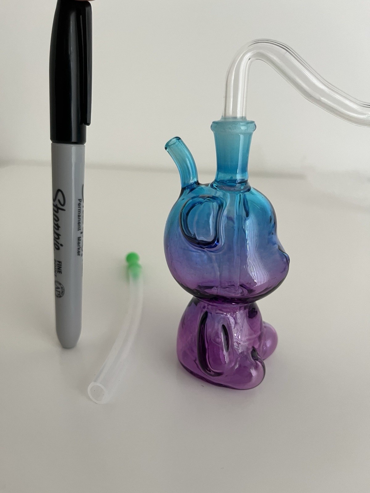 Blue Purple Glass Tobacco Pipe Curved Mouthpiece Collectible Smoking Accessory