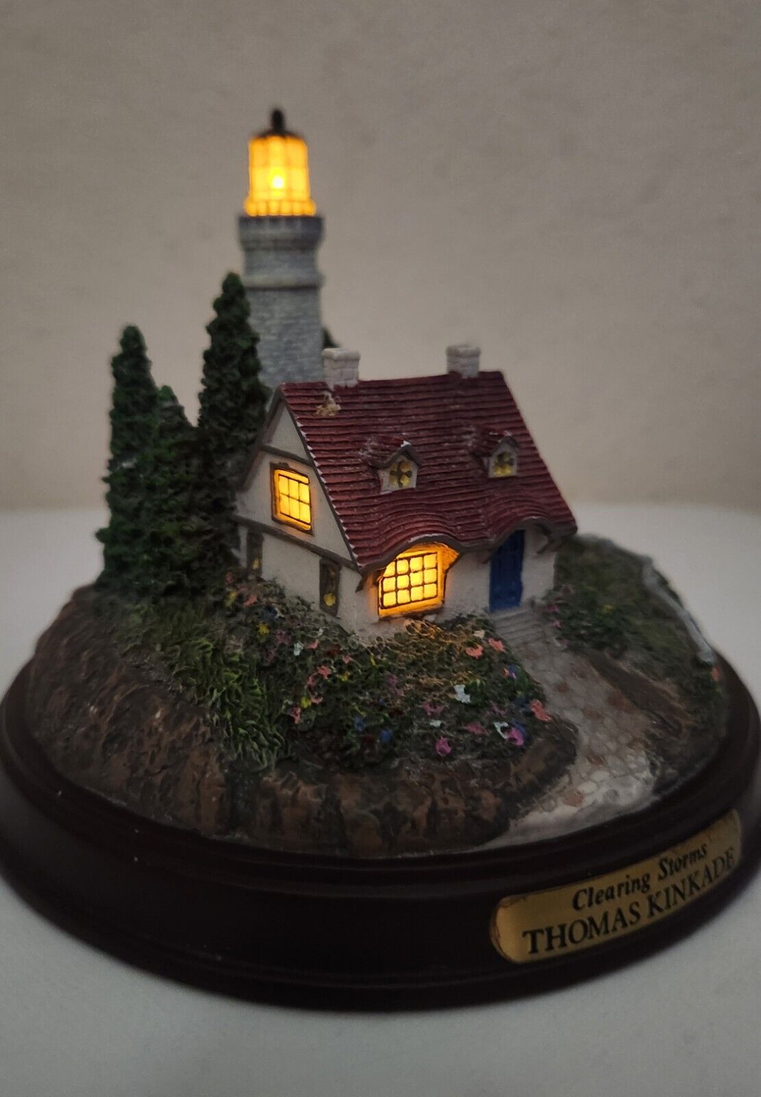 Thomas Kinkade Clearing Storms Light up Lighthouse Figure - Tested and Works