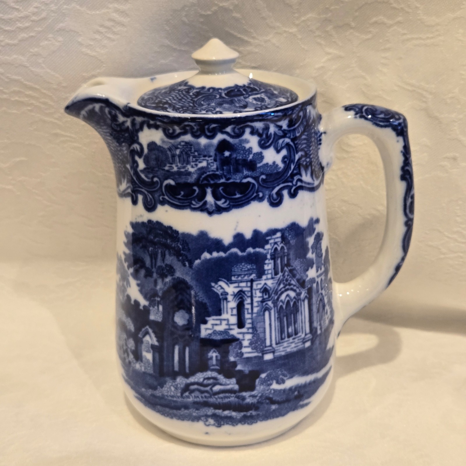 Antique Flow Blue George Jones & Sons Abbey Chocolate Pitcher Pot Mint Antique Flow Blue George Jones & Sons Abbey Chocolate Pitcher Pot Mint