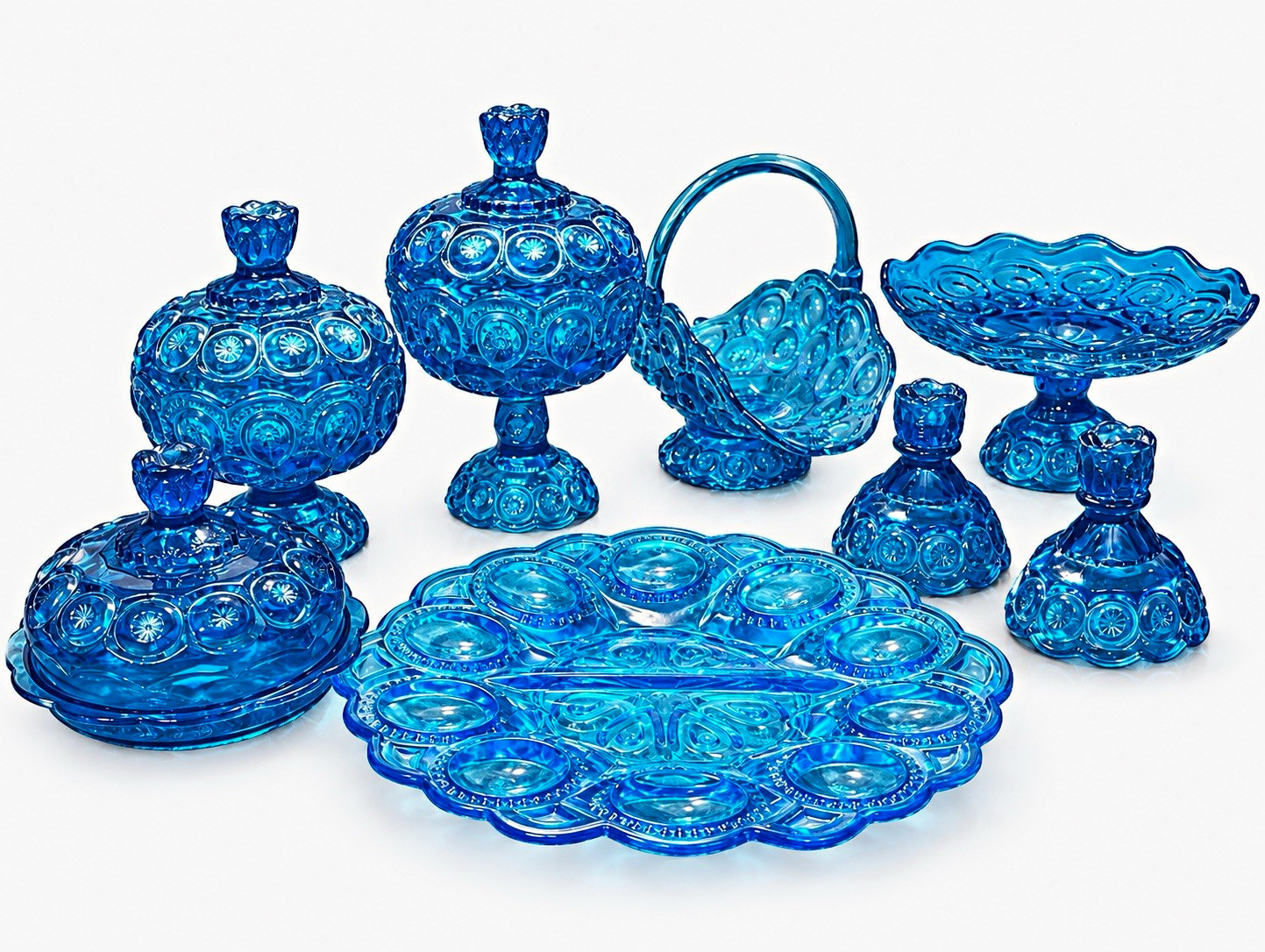 Vintage LE Smith Aqua Blue Moon and Stars 8 piece complete set