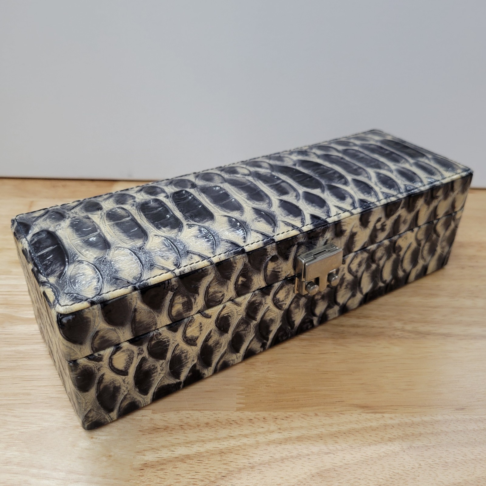 Vintage Aldo Raffa Italian Leather Valet Box Python Embossed Hard Shell Case