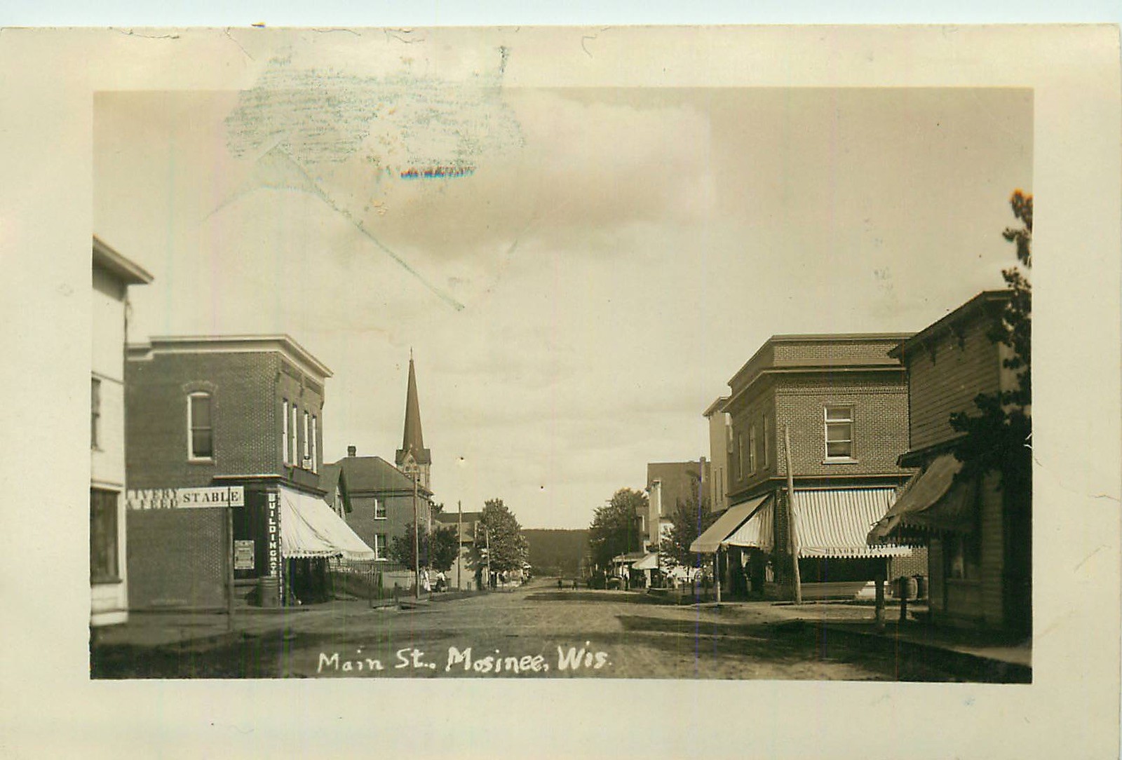 c1910 Main Street, Mosinee, Wisconsin - Vintage RPPC Postcard