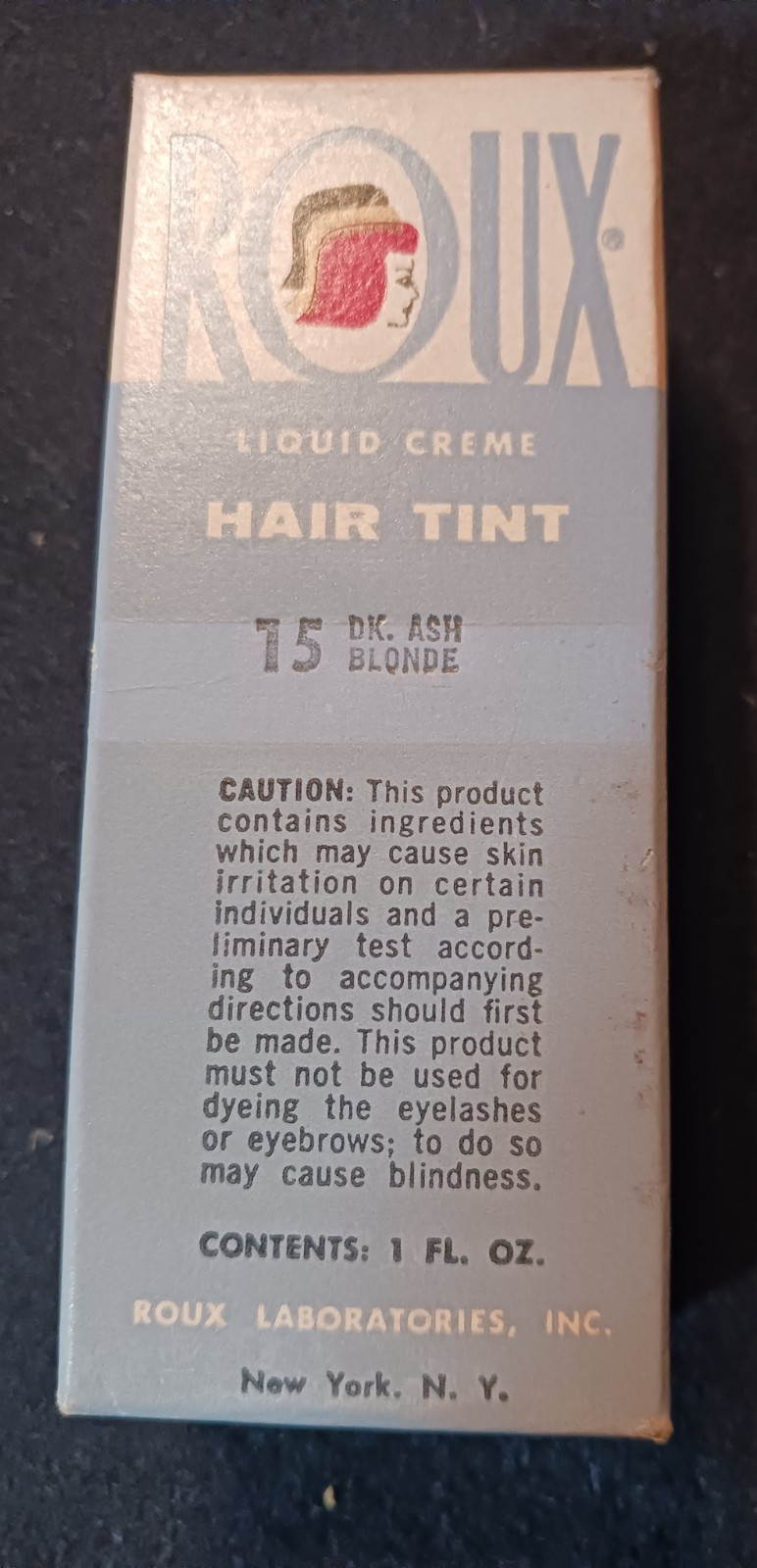Vtg 1950s 1960s Roux Liquid Creme Hair Tint 15 Blonde NOS Sealed Prop Box Jar