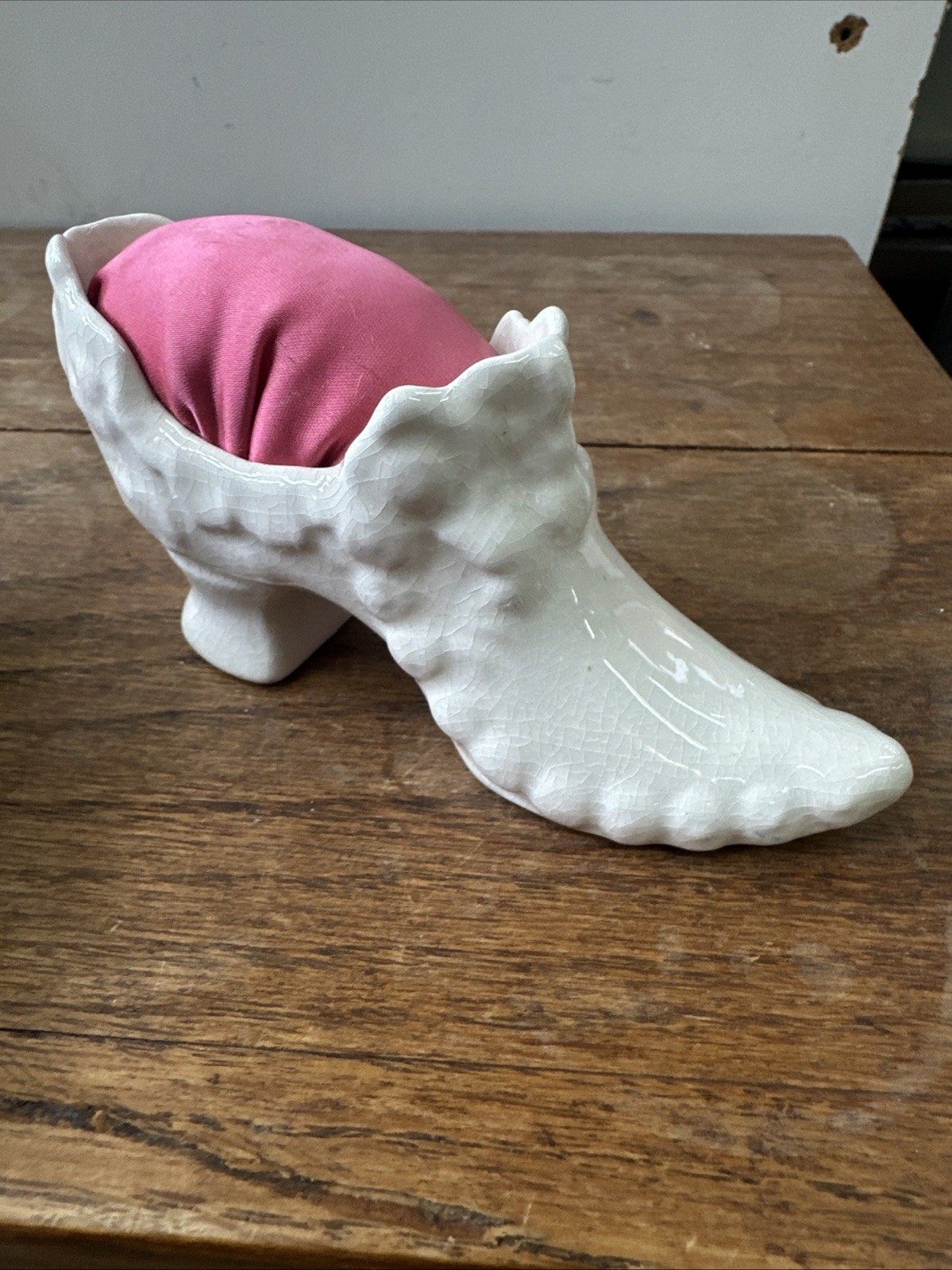 Vintage Victorian Shoe White Sewing Pin Cushion