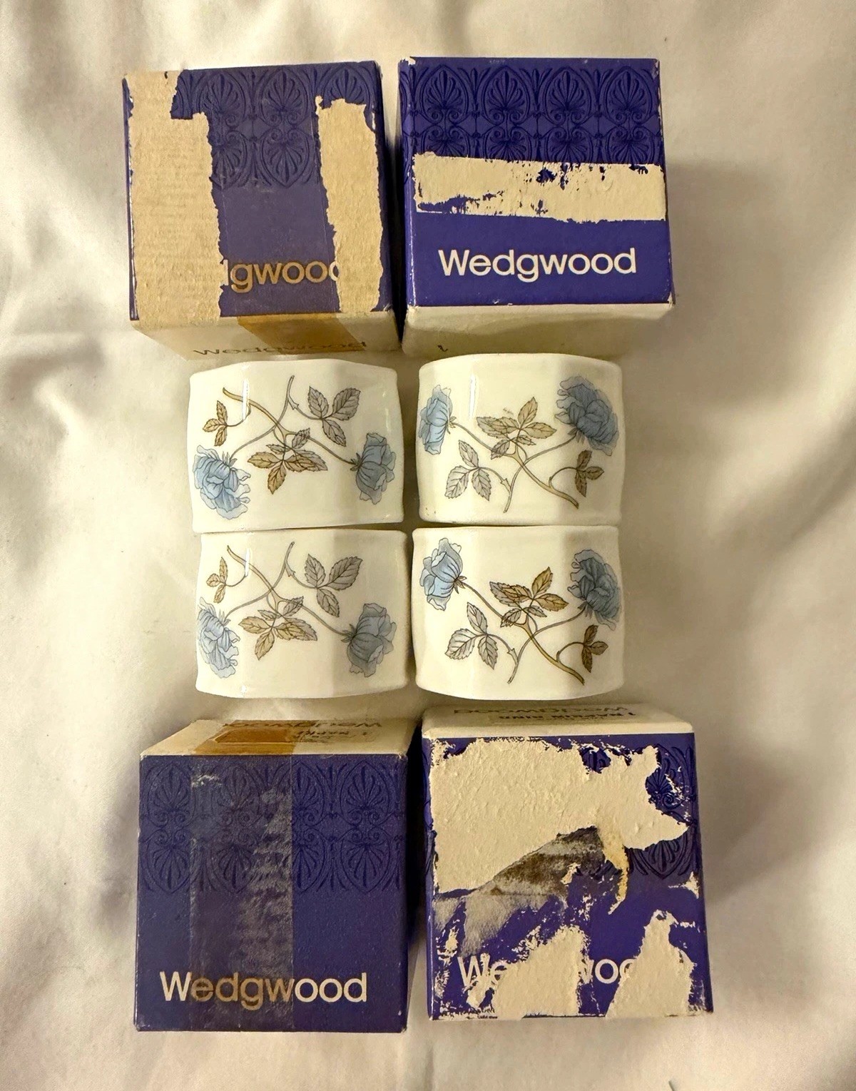 Vintage Wedgwood Ice Rose Floral Bone China Napkin Rings Set of 4 England
