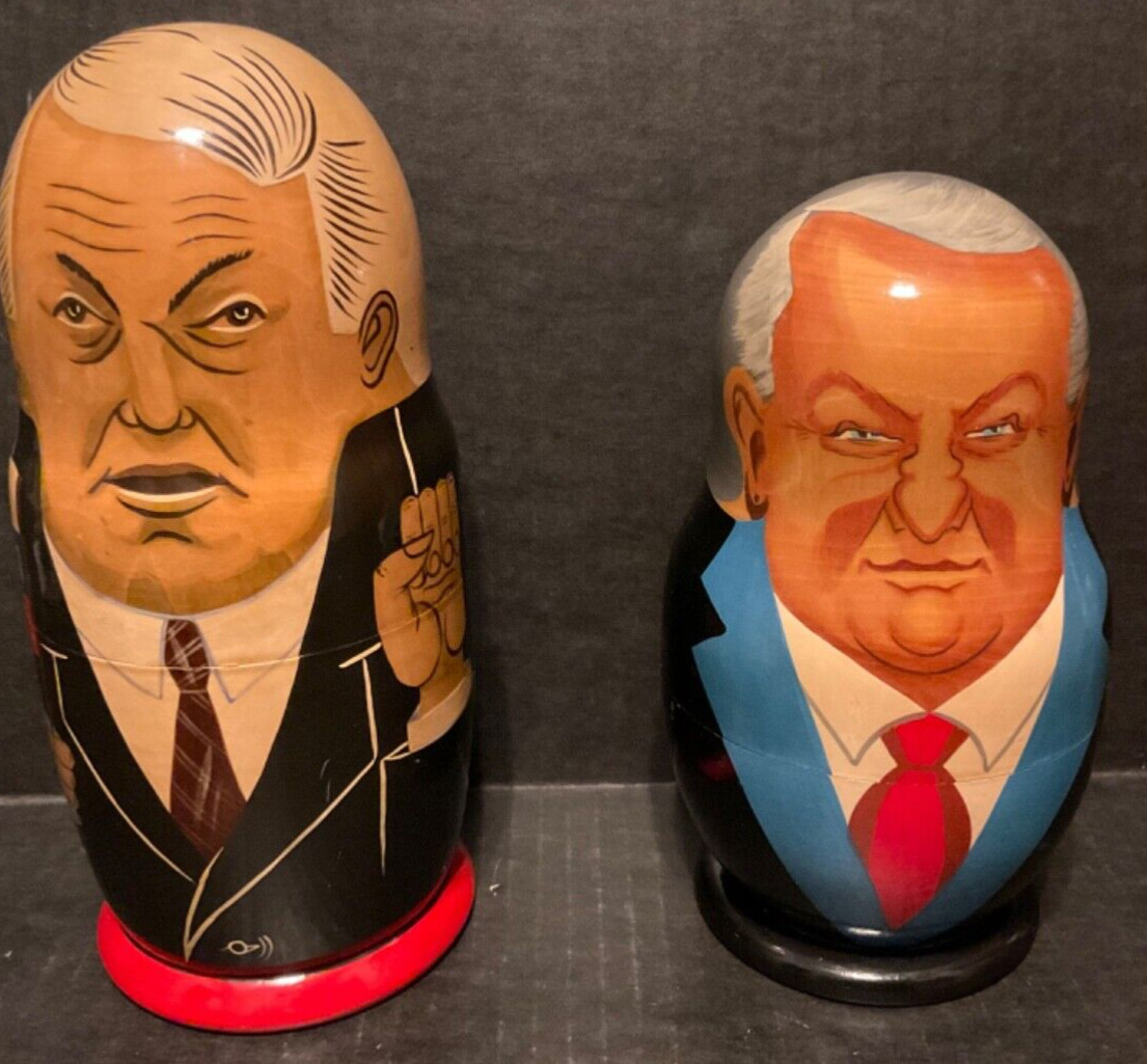 (2) Vintage Russian Political Leaders Wooden Nesting Dolls Lot