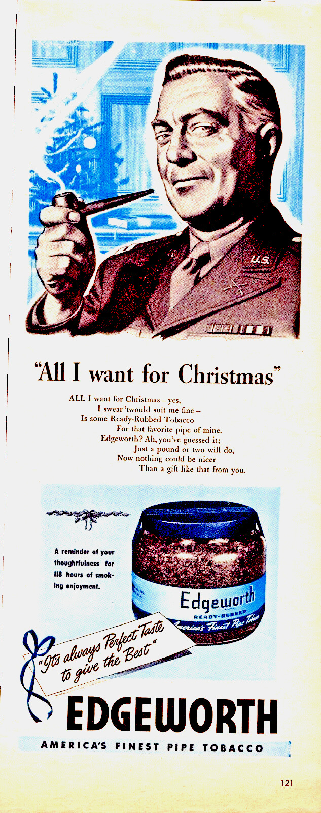 Edgeworth Pipe Tobacco 1944 Vintage Print Ad  All I Want For Christmas Officer