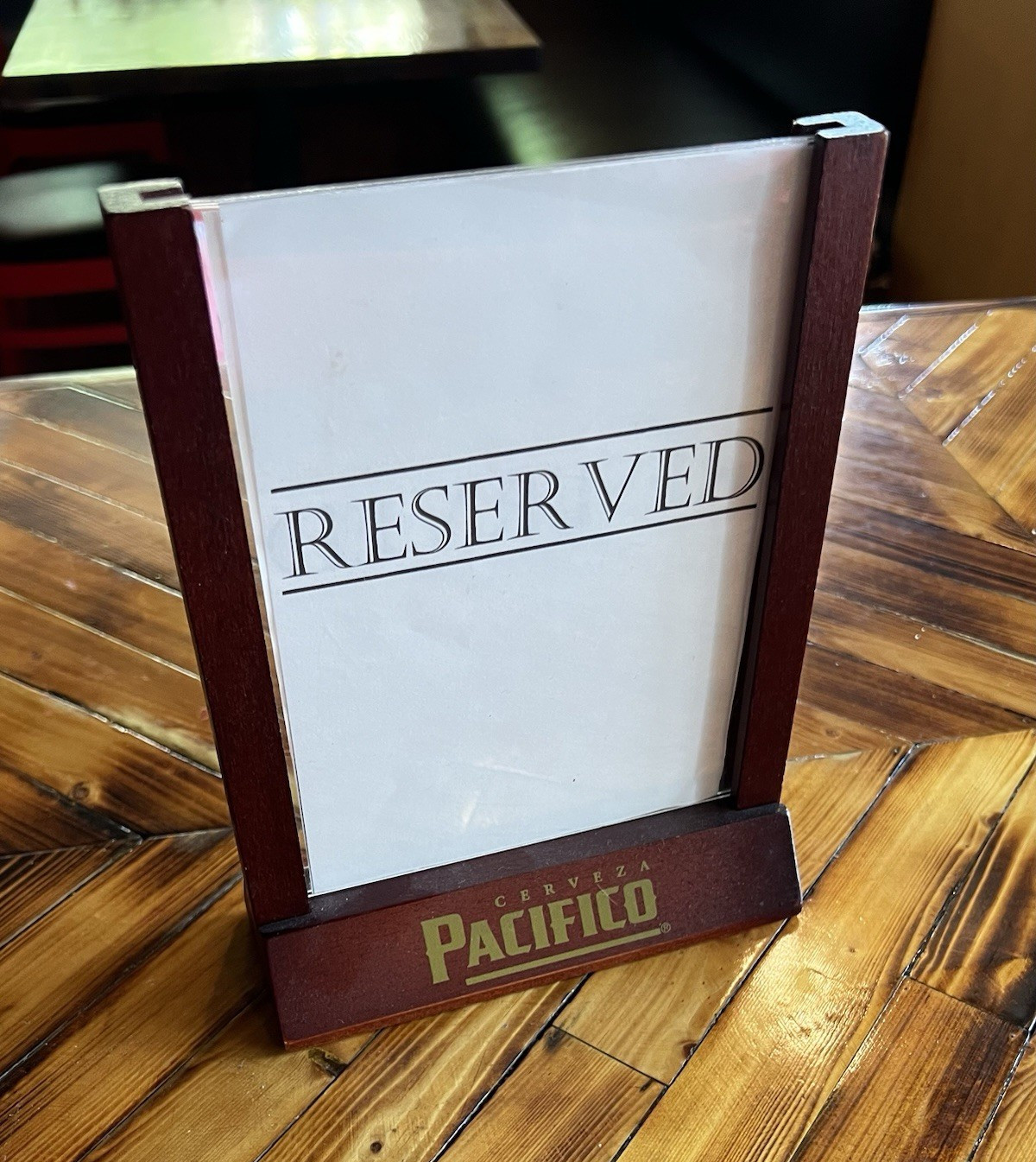 Pacifico Beer Reserved Tabletop Menu Sign Display Holder Stand Breweriana