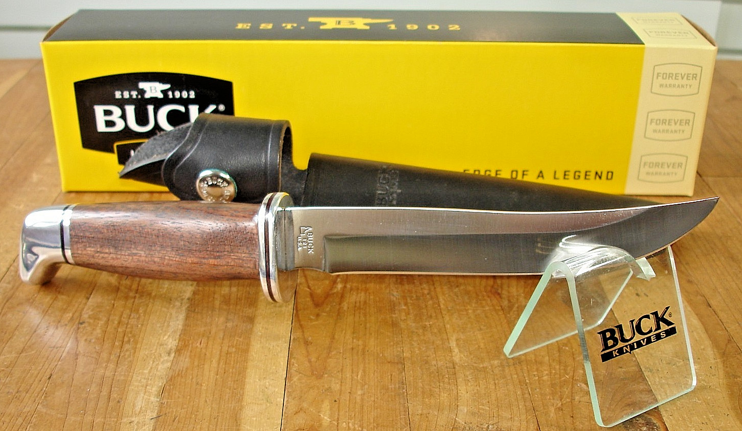 JOE HOUSER CUSTOM BUCK KNIFE 121 GUIDE 420HC BLADE BUBINGA WOOD HANDLE + SHEATH