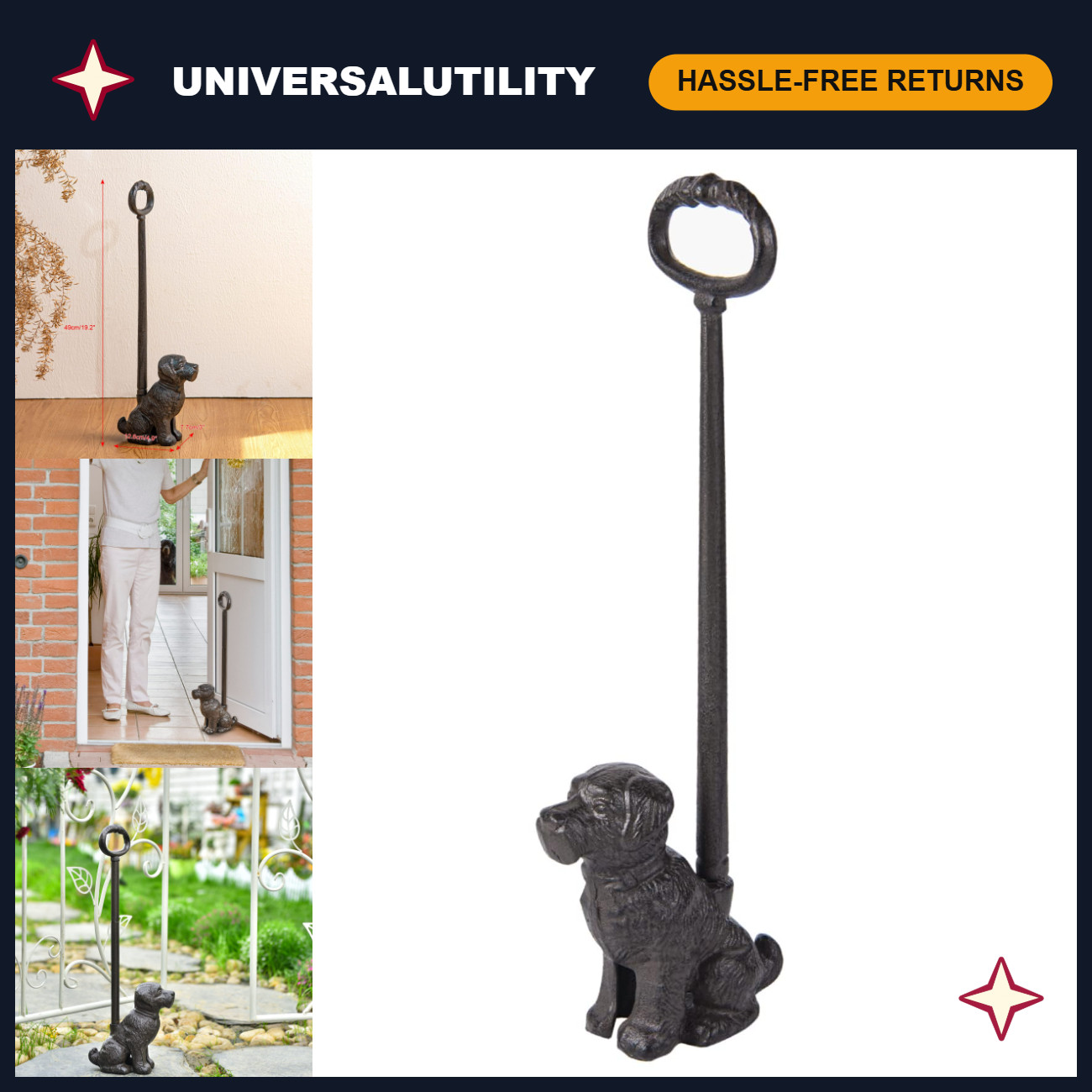 Vintage Cast Iron Dog Door Stop with Handle - 19.4 Vintage Cast Iron Dog Door Stop with Handle - 19.4