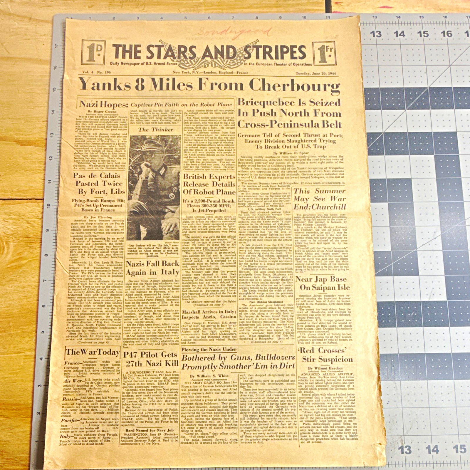 Vintage WWII Stars and Stripes Newspaper June 20 1944 Large Edition D-Day +14