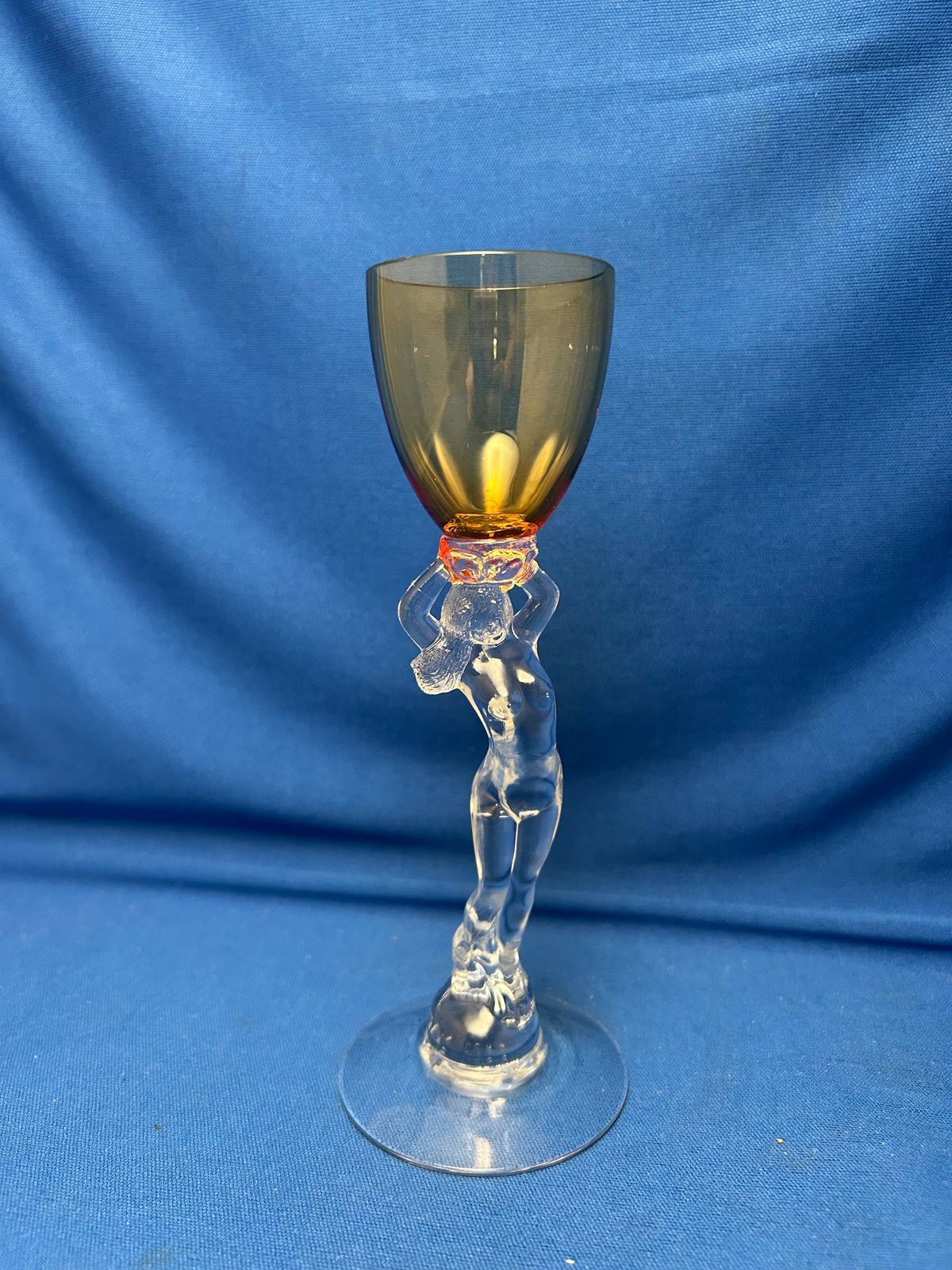 VINTAGE CAMBRIDGE “NUDES” MOCHA BRANDY GLASS CLEAR NUDE STEM “STATUESQUE”