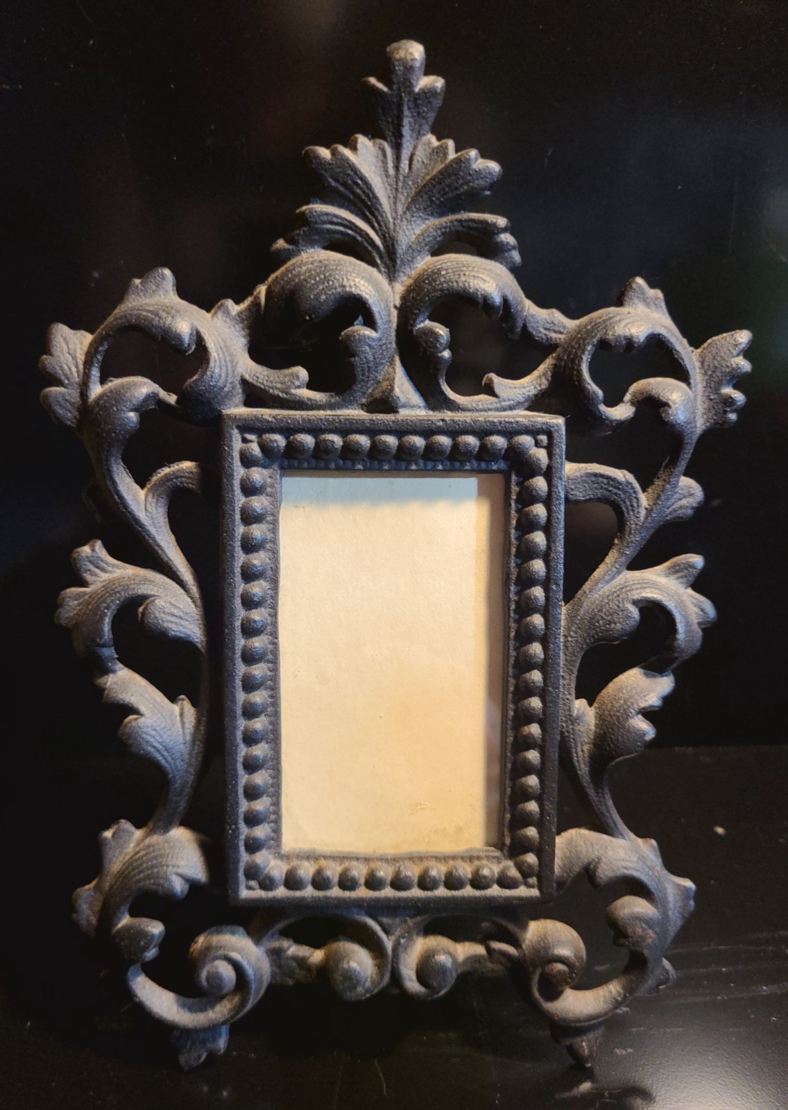Antique Vtg Cast Iron Picture Frame Black JM 54 