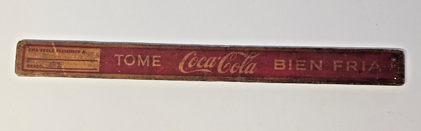 RARE Original 1950\'s SPANISH TOME COCA COLA Wooden Ruler ORIG 12 INCHES