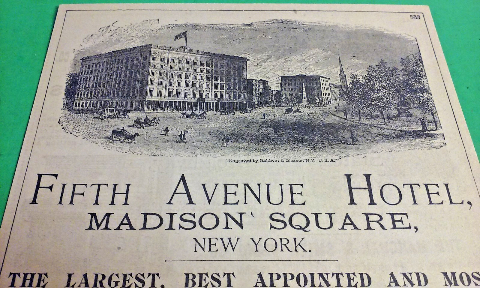 Antique Original Ad Fifth Avenue HOTEL Madison Square NY Mounted 4.5\