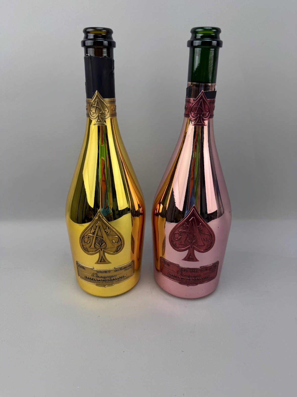 Lot of 2 Armand De Brignac Ace of Spade Champagne Brut & Brut Rose Empty Bottles