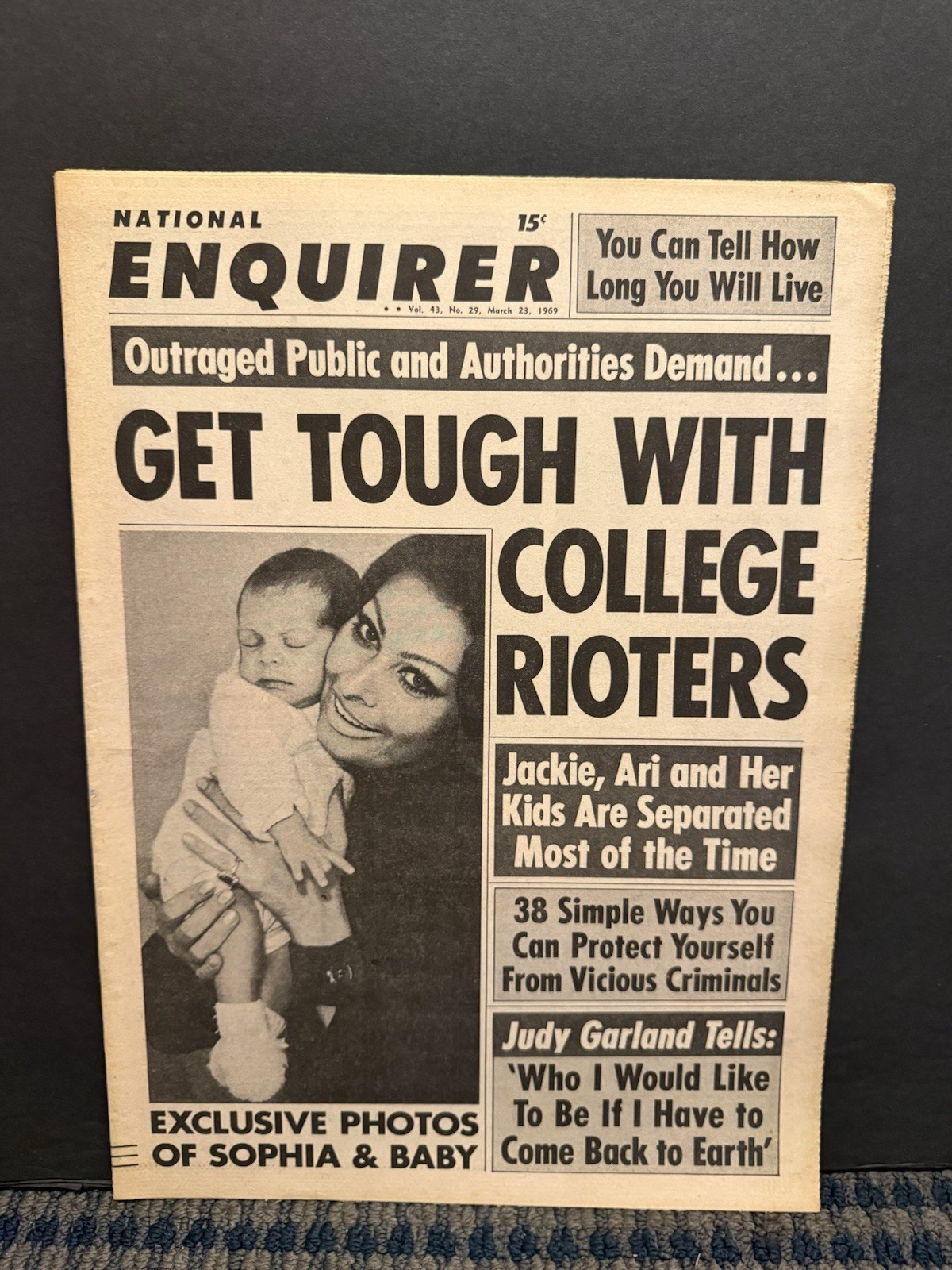 1969 March 23rd National Enquirer Newspaper, Sophia Loren, Judy Garland  (VRN10J