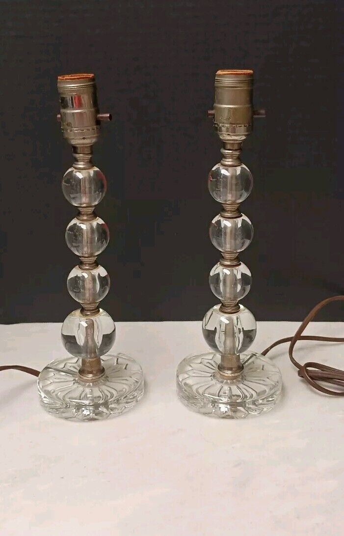 Pair Of Vintage Stacked Solid Glass Mid Century Modern Lamp Bases 1940s