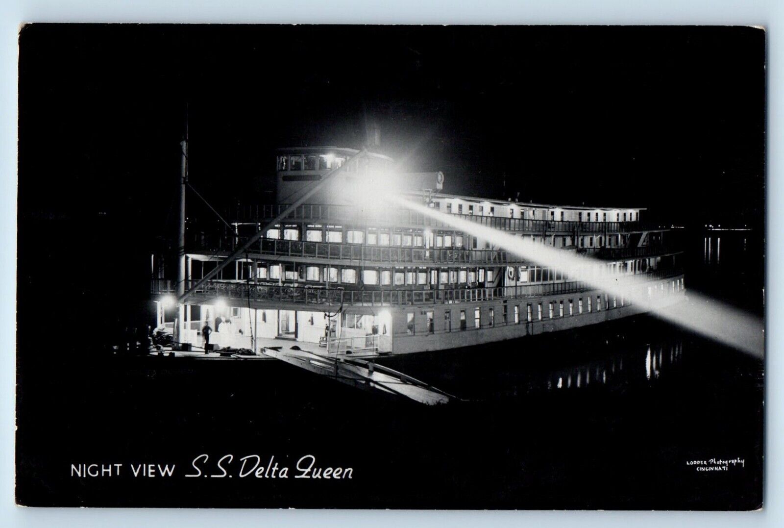 SS Delta Queen Postcard RPPC Photo Steamer Ship Night View c1940\'s Vintage