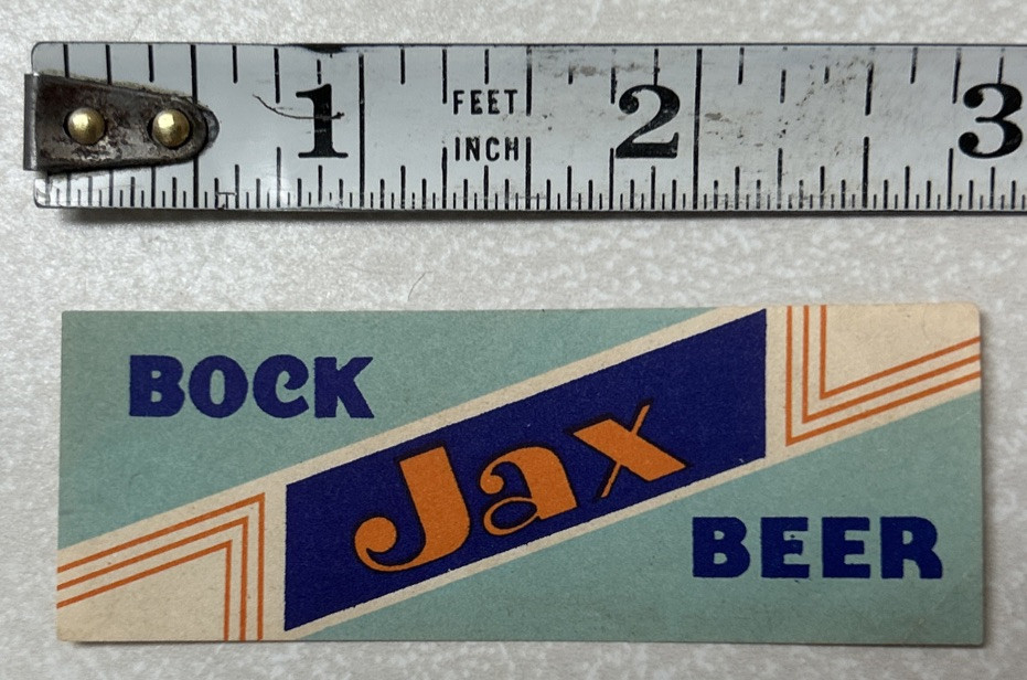 VINTAGE JAX BOCK BEER BOTTLE NECK LABEL, JACKSON BREWING, NEW ORLEANS, LOUISIANA