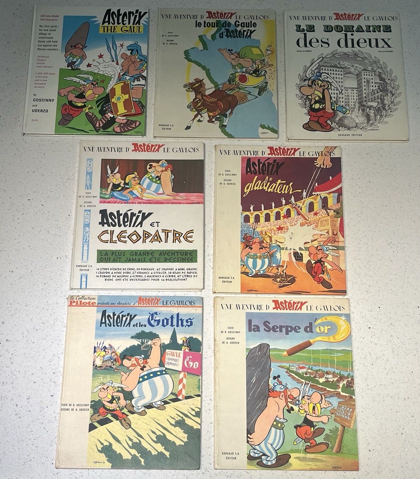 Lot Of 7 Vintage Early Asterix And Obelisk Hardcover Books - French & English