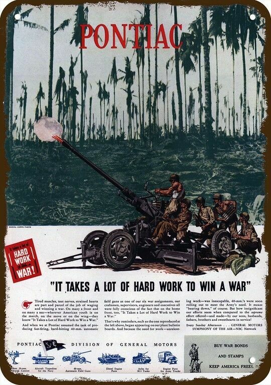1944 PONTIAC Anti-Aircraft Field Gun Vintage-Look DECORATIVE REPLICA METAL SIGN 1944 PONTIAC Anti-Aircraft Field Gun Vintage-Look DECORATIVE REPLICA METAL SIGN
