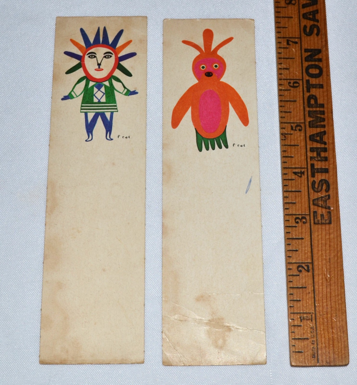 Rare 1971 Inuit Kingmeata Etidlooie Pair Of Bookmarks Cape Dorset Nunavut Canada