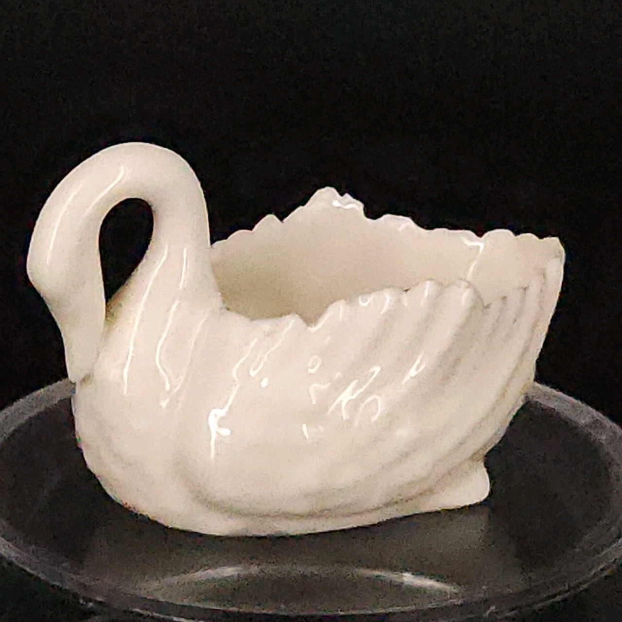 Antique Willets American Belleek Porcelain Swan Salt Dish 2.75\