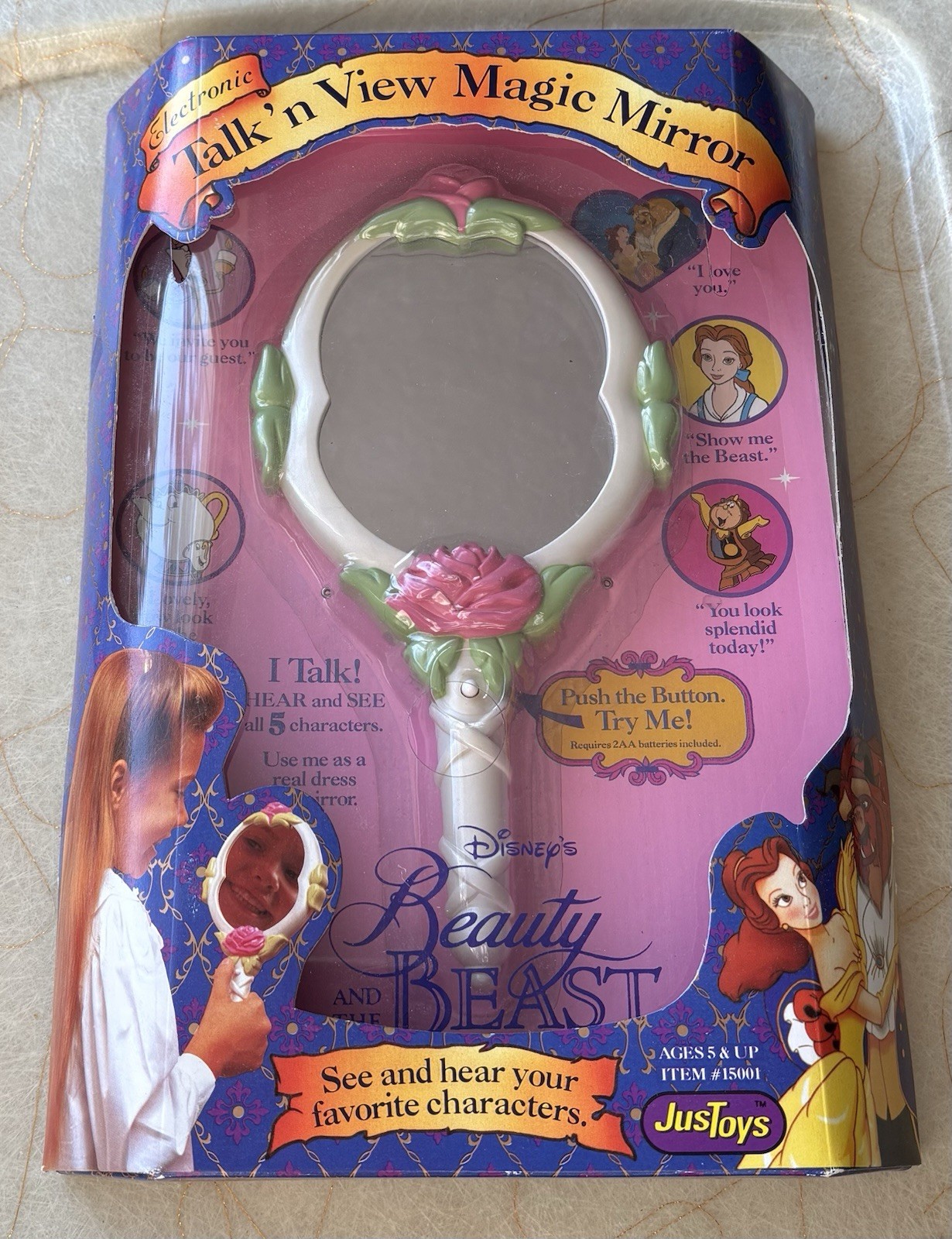 Disney Beauty and the Beast Talk 'N View Magic Mirror Vtg 90s Sealed JusToys