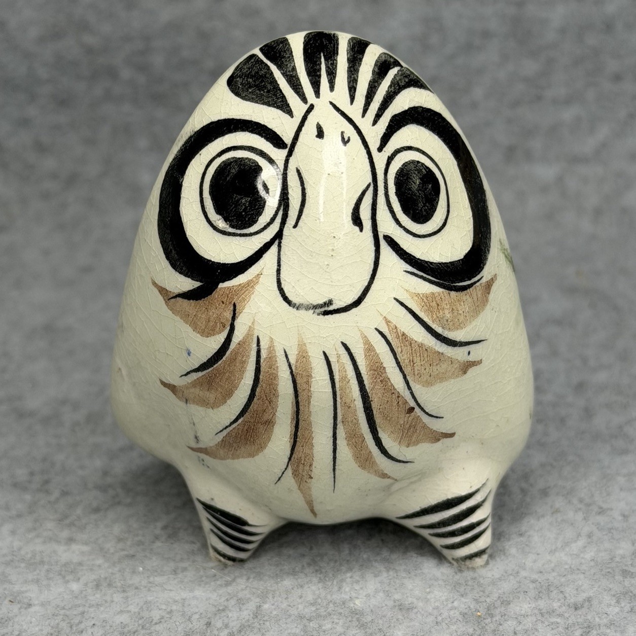 Tonala Owl Figurine Mexican Hand Painted Folk Art Pottery Vintage White Floral