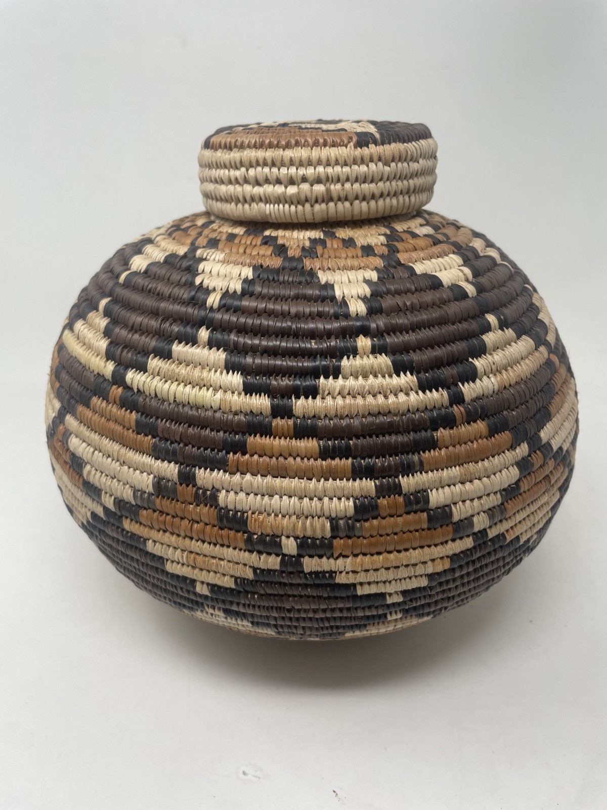 Vintage African Zulu Traditional Woven Basket with Lid Handmade