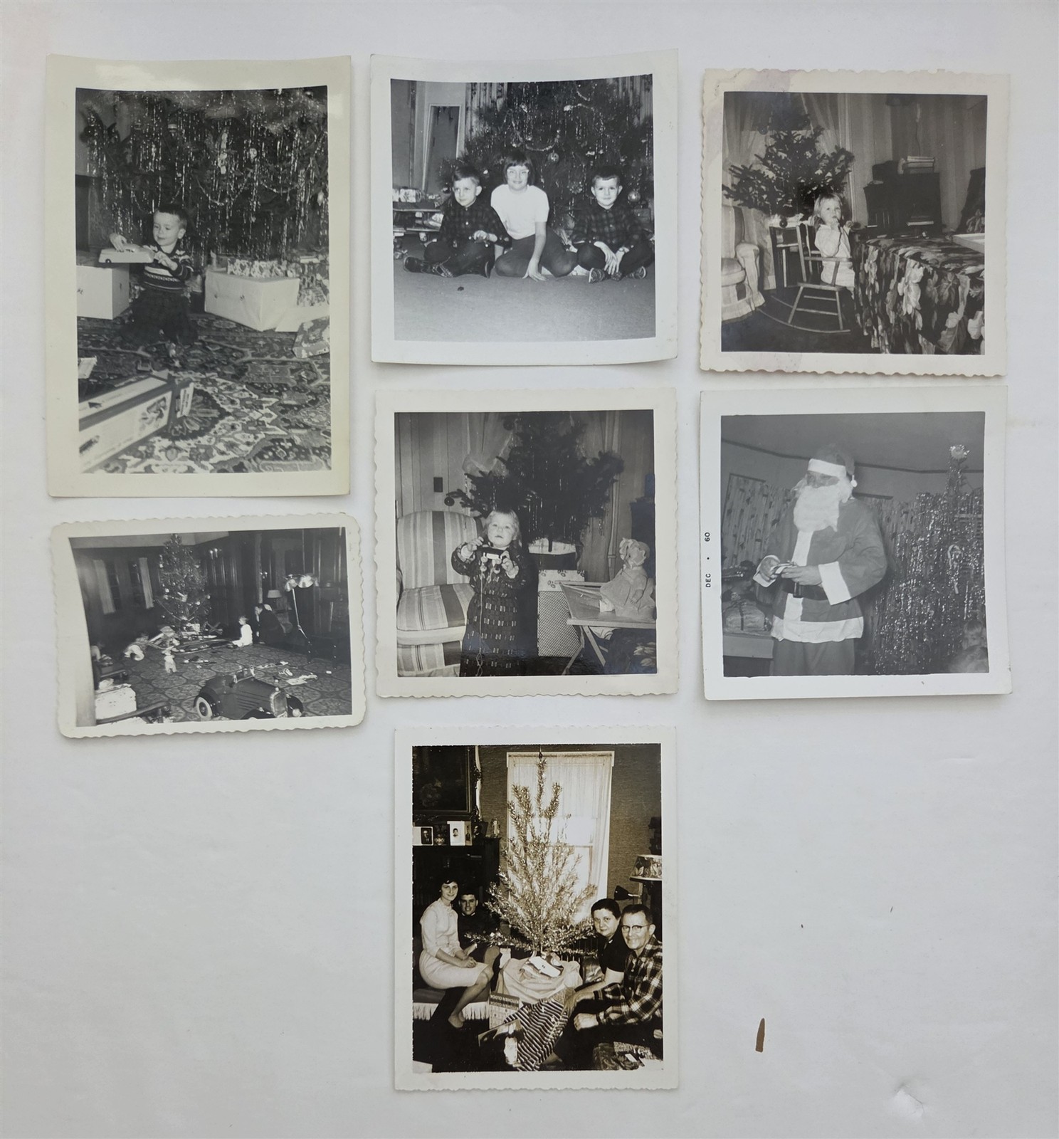 1964 vintage CHRISTMAS PHOTOS 7pc lot FAMILY CHILDREN SANTA CLAUS TREE 